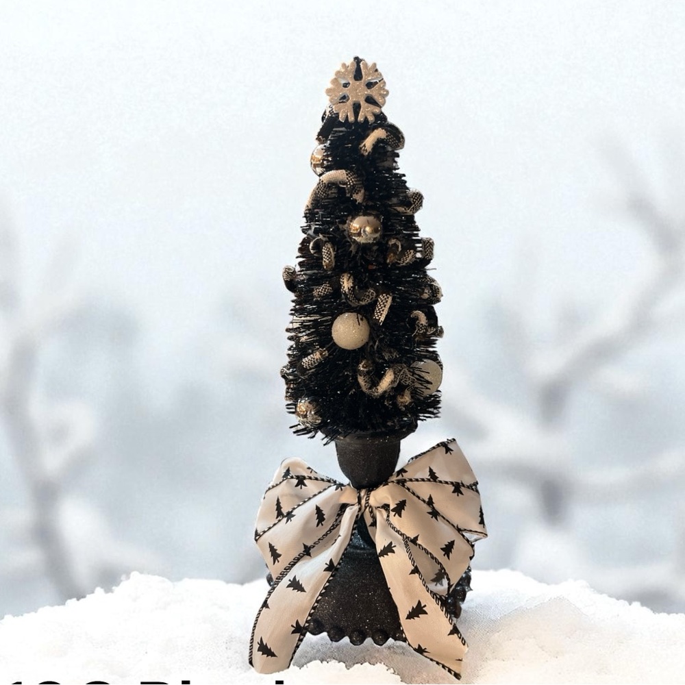 Black Bottle Brush Christmas Tree with Bow